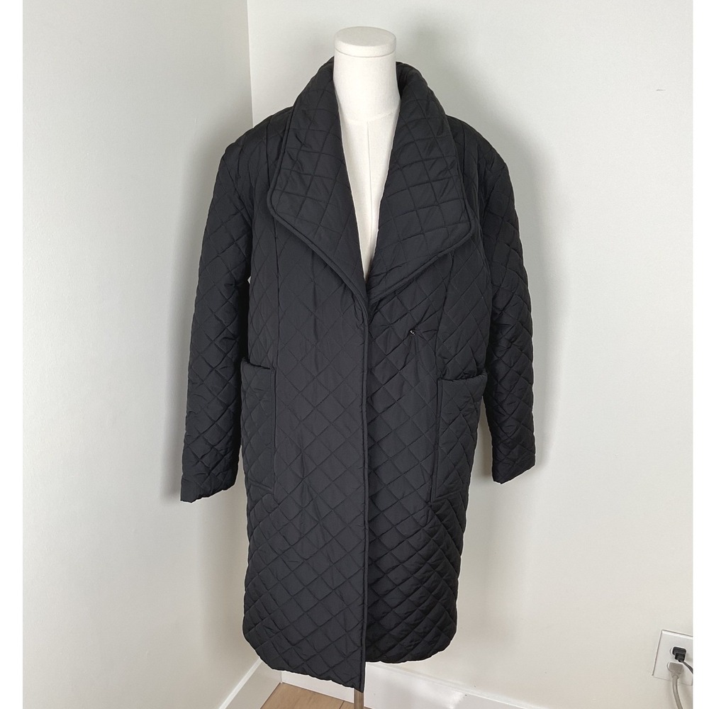 A Pea in the Pod Quilted‎ Shawl Collar Long Coat Jacket Black XS Maternity